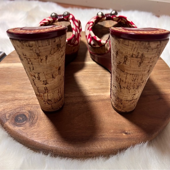 Marc by Marc Jacobs Red Floral Fabric Leather Cork Wedge Slide Sandals Size 39 - Picture 4 of 10